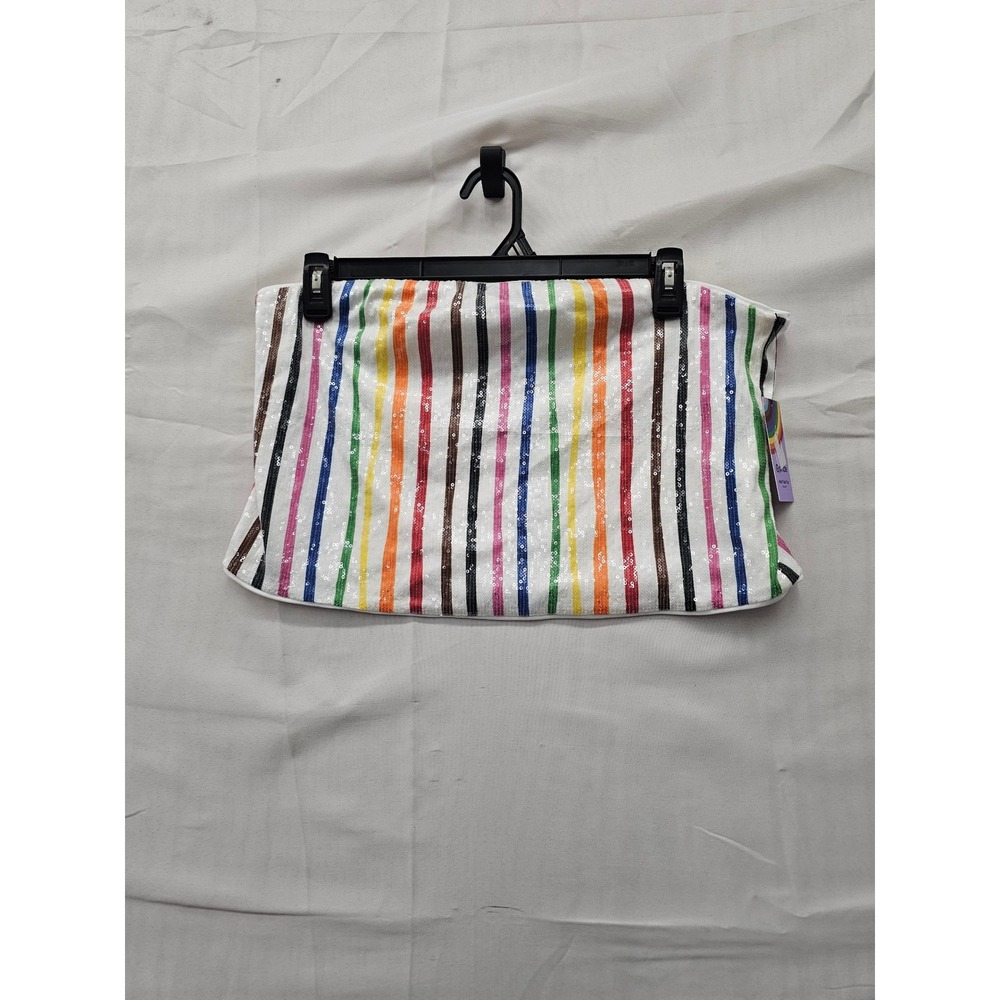 Pride Womens Sequin Stripe Tube Top White Polyester Casual Size XL